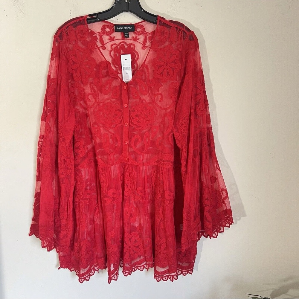 Lane Bryant Vibrant Red Lace Blouse Size 14/16 NWT
